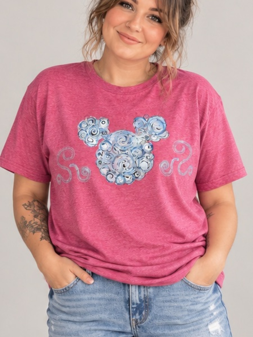 magenta Disney  Graphic Tee with Swirl Mickey XL